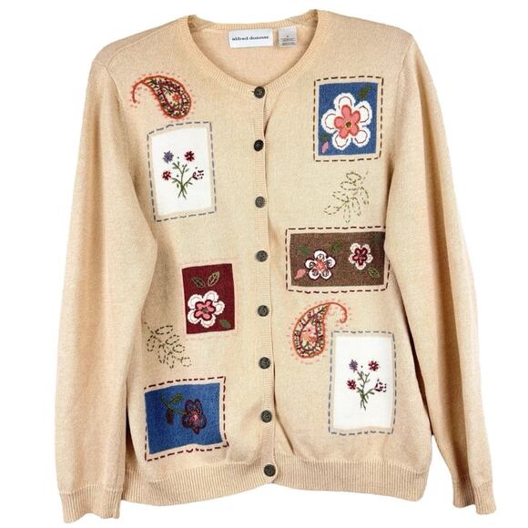 Vintage Alfred Dunner Grannycore Embroidered Beaded Button Down Cardigan Cream S - Picture 1 of 16